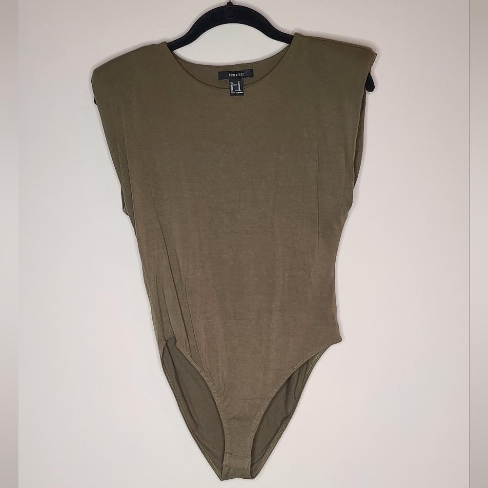 Forever 21 Olive Green Body Suit with Shoulder Pads - Medium